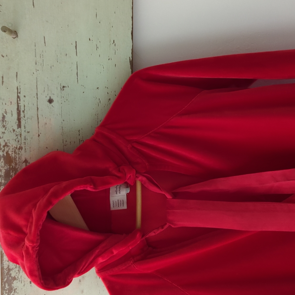 ANTHRO I Red Velour Cross-Over Wrap Front Hoodie Top by Saturday Sunday, S - Picture 3 of 16